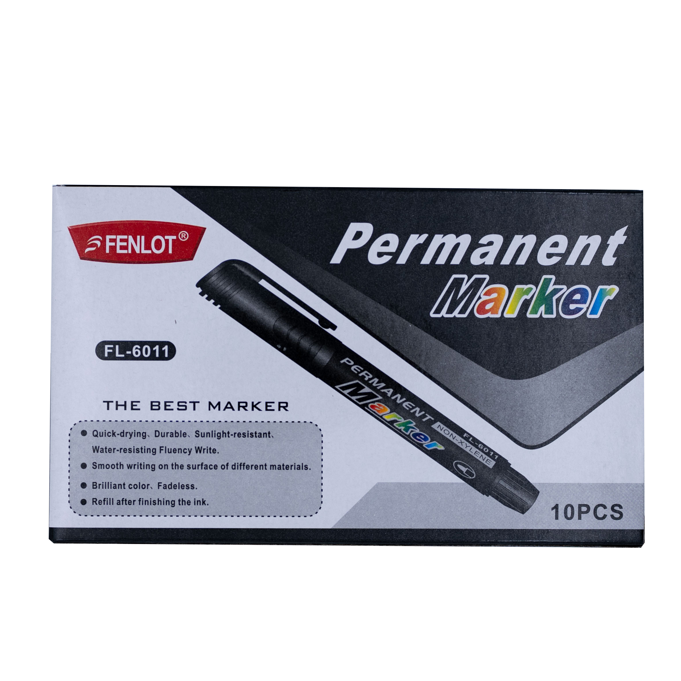 Fenlot Round Tip permanent marker 10pcs Paper Box（Black）