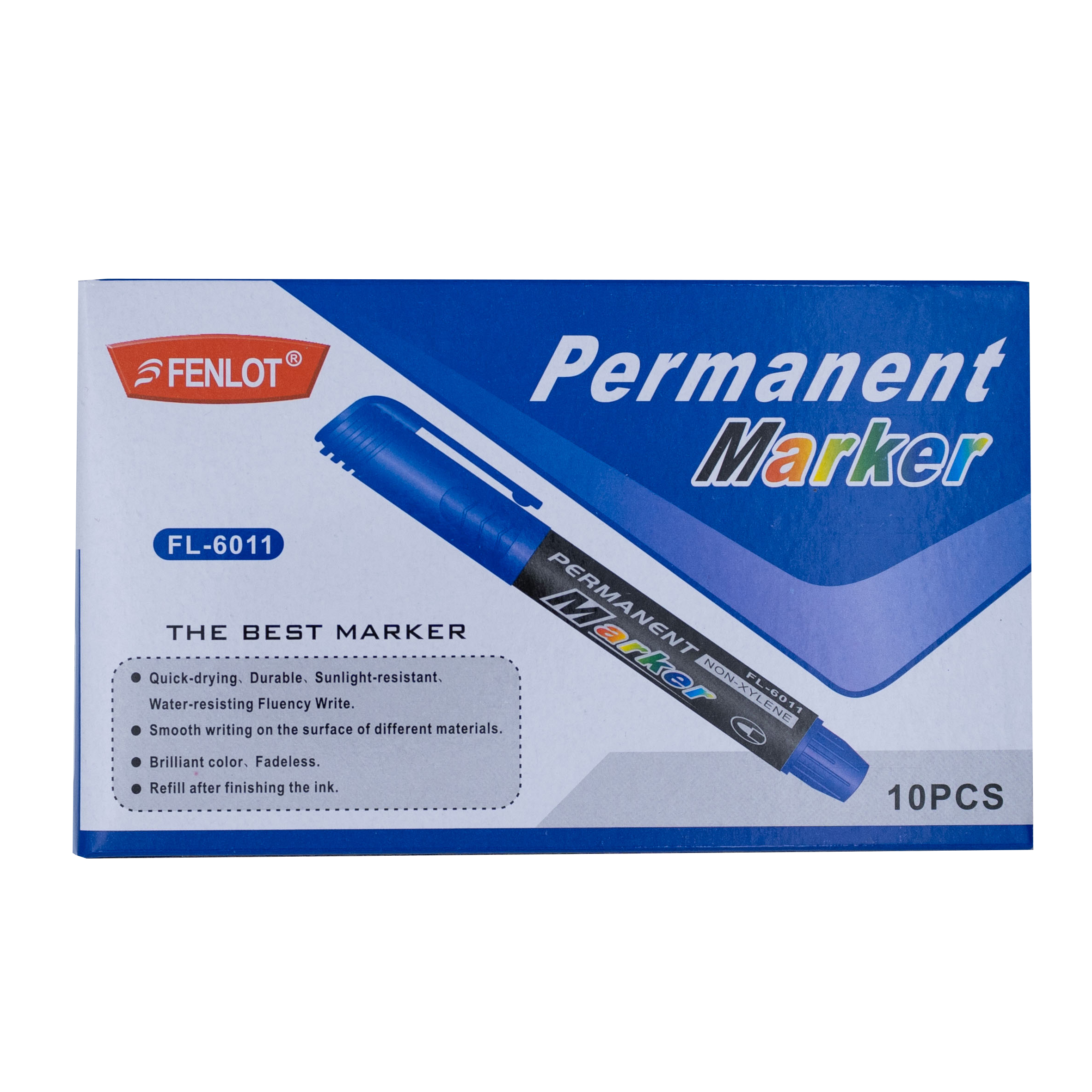 Fenlot Round Tip permanent marker 10pcs Paper Box（Blue）