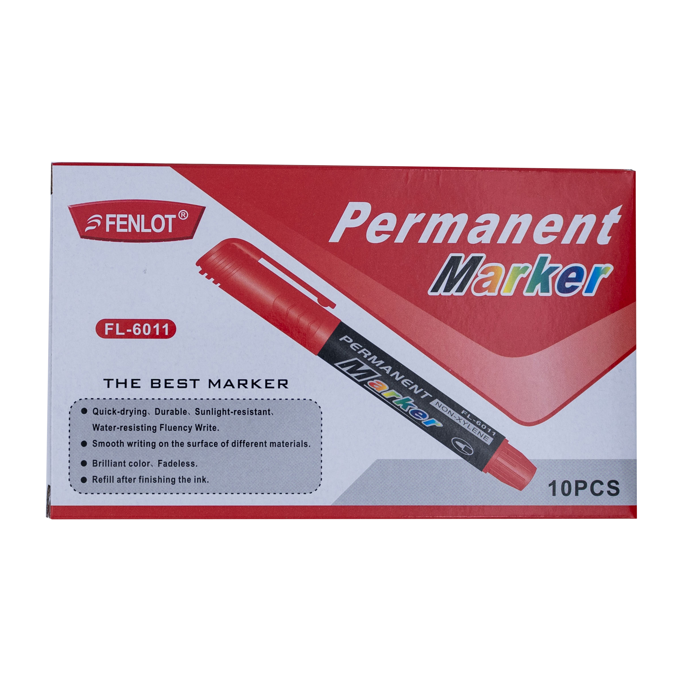 Fenlot Round Tip permanent marker 10pcs Paper Box（Red）